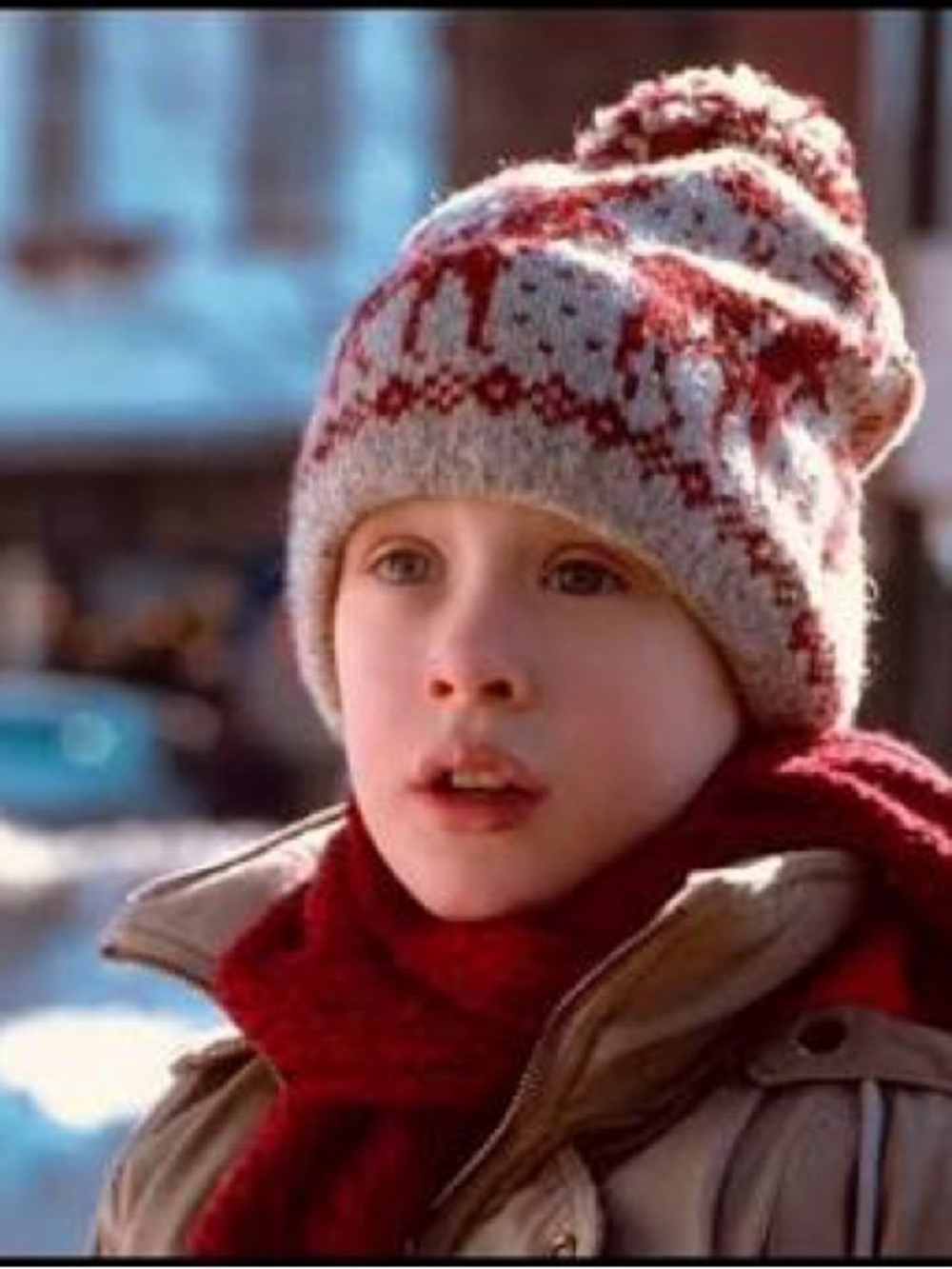 Home Alone Moose Fair Isle Knit Pom Pom Beanie Hat Red Cream OS Christmas
